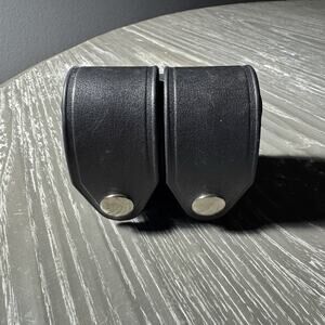 HKS Products 203 Med Double Speedloader Case - Black Leather Shots Belt Holder